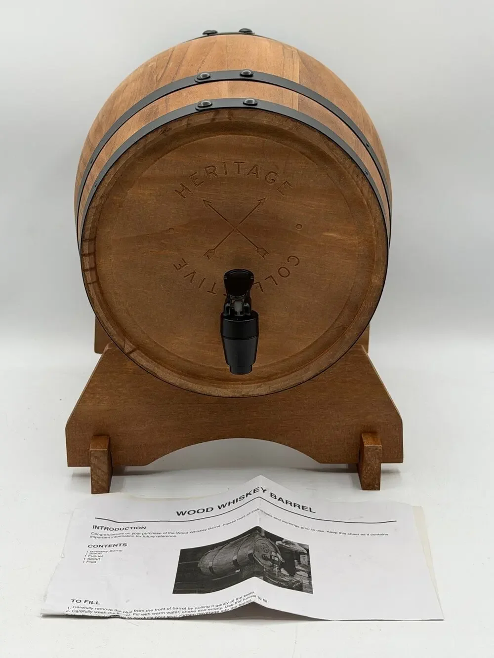 Heritage Collective Wooden Whiskey Barrel Beverage Dispenser with Stand